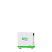 A rectangular white and green Nature's Generator power unit with brand logo on the front, ideal for home backup or solar energy storage, stands upright on two green feet against a plain white background.