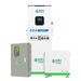 Three white and gray electrical units from Nature's Generator include a main unit with digital display and control panel featuring a 10kW expandable battery, plus two additional boxes labeled "Eco-Intelligent Li" and "MyGrid.