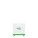 A white rectangular Nature's Generator device with green accents and two black legs stands against a plain background, designed for solar energy storage and home backup.