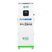 A tall, white Nature's Generator unit with LiFePO4 battery, digital display, multiple outlets and ports, green/blue branding, and a red button on top right—ideal for expandable energy systems.