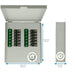 A Nature's Generator metal 12-circuit transfer switch panel, rated for up to 50 amps, has an open lid revealing 12 labeled switches with green indicator lights. It measures 15.3" H x 14.1" W x 5" D.