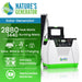 Promotional image for Nature's Generator portable power station featuring the unit and text: 2880 peak watts, 1440 running watts, solar/wind/AC charging, expandable capacity, replaceable batteries—perfect for home backup. Brand: Nature’s Generator.