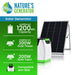 A Nature's Generator power bundle appears beside solar panels, featuring 1200Wh extra capacity, 200W added solar power and input, plus compatibility with the model 1800.