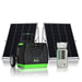 Nature's Generator portable solar generator kit features two solar panels, a wheeled black and green power station, and a gray control box—ideal for off-grid power—shown on a white background.
