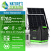 The Nature’s Generator solar generator kit includes two solar panels, a power unit, and power pod—ideal for home backup or off-grid use. Provides 5760 peak watts, 2800 running watts, multiple charging options, expandability, and replaceable batteries.
