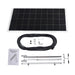 The Nature's Generator solar panel kit includes a rectangular panel, coiled black cable, hardware, two silver mounting brackets, support rods, an L-shaped tool, and manual—an eco-friendly energy solution for home battery backup systems.