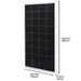 Nature's Generator rectangular solar panel features black photovoltaic cells, white grid lines, and a silver frame; perfect for use with LiFePO4 batteries or solar generators. Size: 850mm x 670mm x 35mm (33.07in x 26.37in x 1.37in).