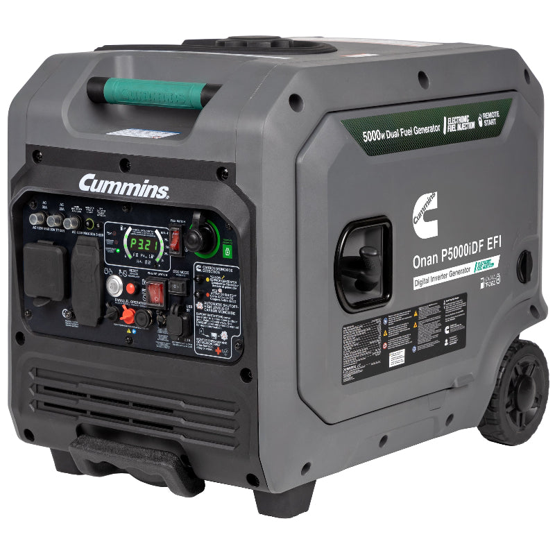 Onan P5000iDF EFI 5000W portable inverter generator angled view