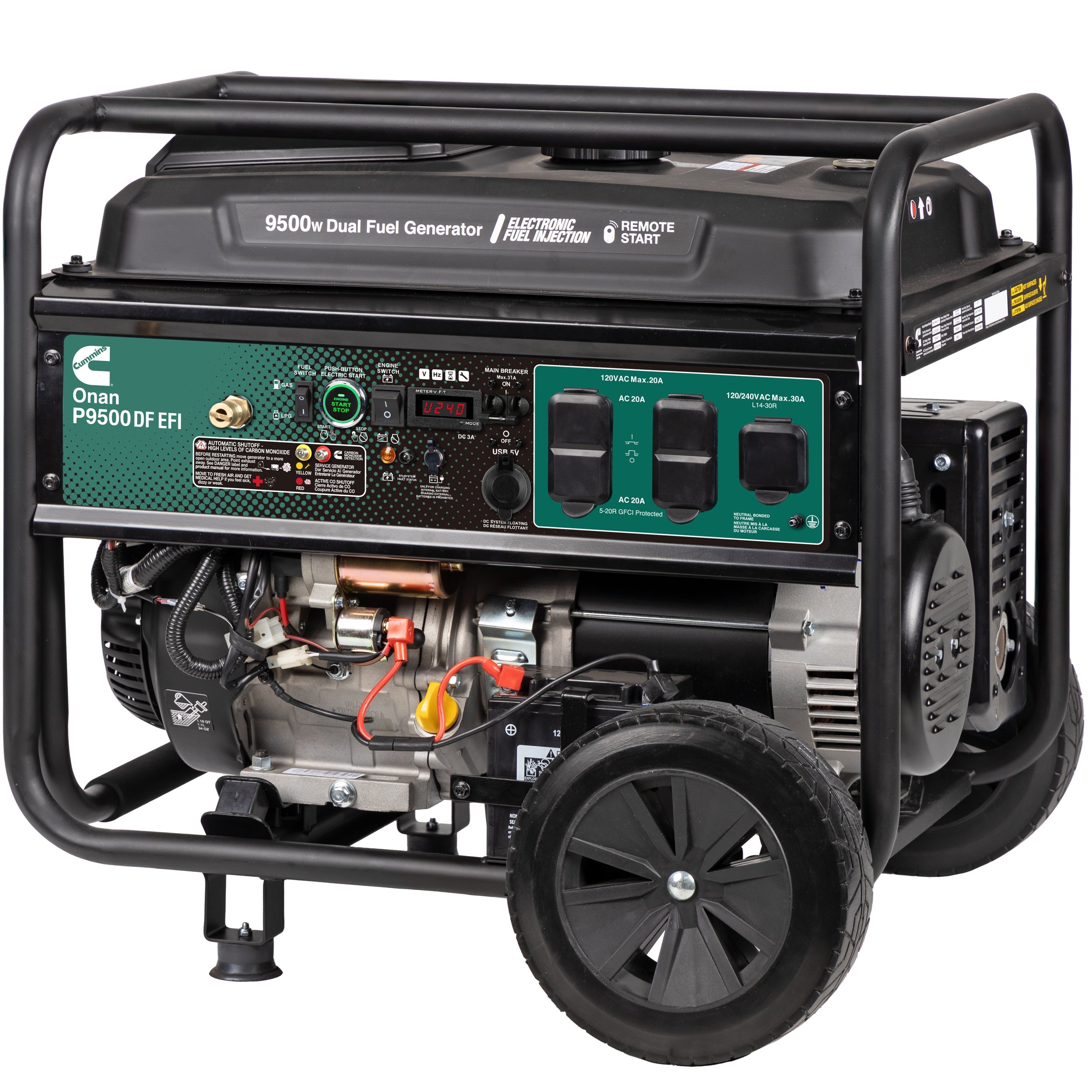 Onan P9500df EFI 9500W portable generator angled view