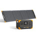 The Pecron E300LFP is a portable solar power generator equipped with a LiFePo4 battery and an integrated foldable solar panel. It features an LED display, various outlets, and offers rapid charging capabilities. The solar panel includes a handy handle for easy transport and can stand upright behind the generator.