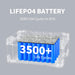 Diagram of a Pecron 3072Wh LiFePO4 battery highlighting its "3500+ Life Cycles." The transparent casing showcases rows of blue cylindrical cells inside, making it an ideal choice for a sustainable lifestyle. This portable power solution maintains 85% efficiency even after extensive use.