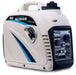 The Pulsar PG2300iS is a quiet, portable white inverter generator with blue and black accents, a top handle for transport, and a control panel featuring outlets, switches, and indicators.