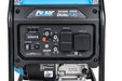 Close-up of the control panel on a Pulsar dual fuel inverter generator, featuring labeled buttons, switches, outlets, and a digital display—an efficient backup power solution with part of the engine visible below.