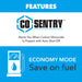 A graphic highlights two features of the Pulsar dual fuel inverter generator: CO Sentry for carbon monoxide protection with alerts and auto shut-off, and an Economy Mode with a gas pump icon to help save fuel.