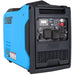 A Pulsar blue and black dual fuel inverter generator featuring multiple control buttons, a digital display, power outlets, and side ventilation slots—perfect for providing backup power during outages.