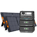The ALLWEI US portable solar power system includes two foldable panels and three stacked black PPS2400 LiFePO4 power stations, each with digital displays and multiple ports—fully solar compatible.