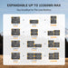 A diagram highlights a battery expansion system featuring Pecron E3600LFP and EP3000 units, with three equations displaying total watt-hour capacities of 6144Wh, 9216Wh, 12288Wh, and 15360Wh. A Portable Power Station is set against stunning mountain scenery under a clear sky.