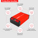 The image displays a red ACOPOWER power inverter marked "1500W," perfect for use in a solar power system or off-grid setup. Encircled by icons, it emphasizes its strong protective features: over voltage, over load, low voltage, and over temperature protection, along with input reverse polarity and short circuit defenses.