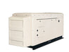 The Cummins RS150 is a beige, rectangular 150kW standby generator with a closed casing on a black base. It features a vented side panel and small access door for easy maintenance.