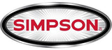 Logo featuring the word "SIMPSON" in bold red letters centered within a black oval frame with a silver-gray background displaying radial light effects.