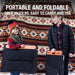 Two children stand outside in front of a patterned blanket, each holding a Jackery device. Text above highlights Jackery’s portability, 10.33 lbs light weight, and compatibility with the SolarSaga 100W Solar Panel for high-performance portable energy.