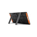 The Jackery SolarSaga 100W Solar Panel features a black rectangular design with orange accents, supported by two fold-out stands on a white background, offering an efficient and portable energy solution.