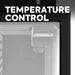 An image shows the interior of an ICECO Wholesale refrigerator, highlighting a white temperature control dial. "TEMPERATURE CONTROL" is prominently displayed above it. Ideal for RV setups, the interior also shows a light and shelving.