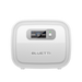 A Bluetti portable power station in white, featuring a digital display with numerical readouts, several indicator lights, a green power button, and the “Bluetti” brand name positioned below the screen. The device boasts a sleek, compact modern design.