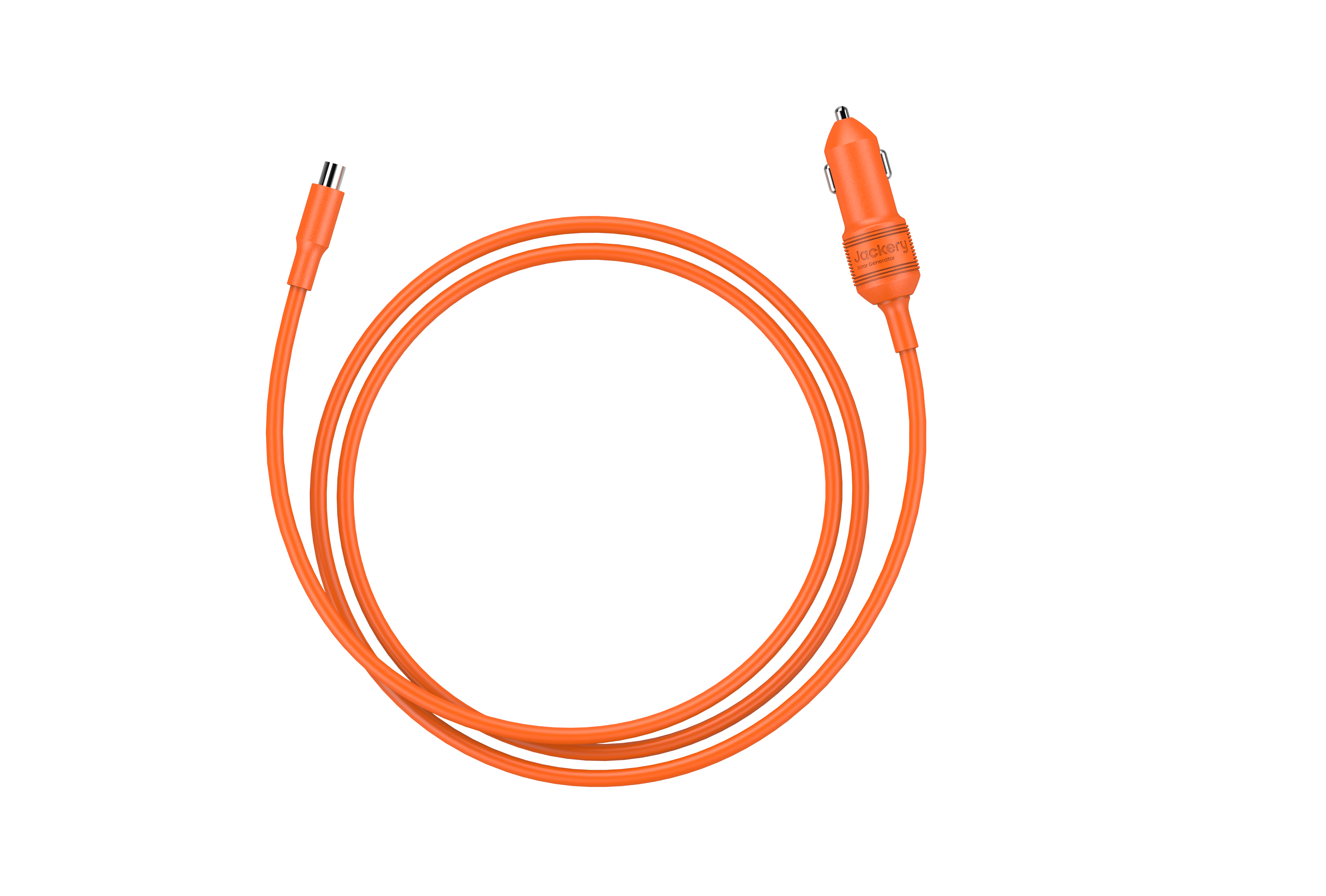 A Jackery orange car charging cable with a cigarette lighter plug and DC8020 connector, compatible with the Jackery Explorer Series, displayed on a plain white background.