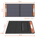 Image showing the Jackery foldable solar panel, measuring 48"x21" open and 24"x21" folded. This portable panel features an orange border, a zippered back pocket, and is only 0.2" thick.