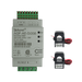 A rectangular Bluetti electricity meter labeled “AGF-AE-D/200” with wiring terminals and indicator lights, accompanied by two black current transformer clamps featuring red and black wires.