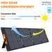 ALLWEI US 200W foldable portable solar panel with orange handles is shown. A diagram highlights its monocrystalline panel conversion rate of up to 23% vs others at 16%, with arrows and a sun icon illustrating energy conversion.