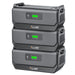 Three stacked, rectangular ALLWEI US portable power stations with carrying handles, each displaying a lit battery level indicator and offering expandable capacity with advanced LiFePO4 battery technology.