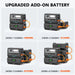 Four diagrams display ALLWEI US portable power stations paired with add-on LiFePO4 backup batteries, connected by orange cables, to offer increasing energy capacities: 4096Wh, 6144Wh, 8192Wh, and 10240Wh.