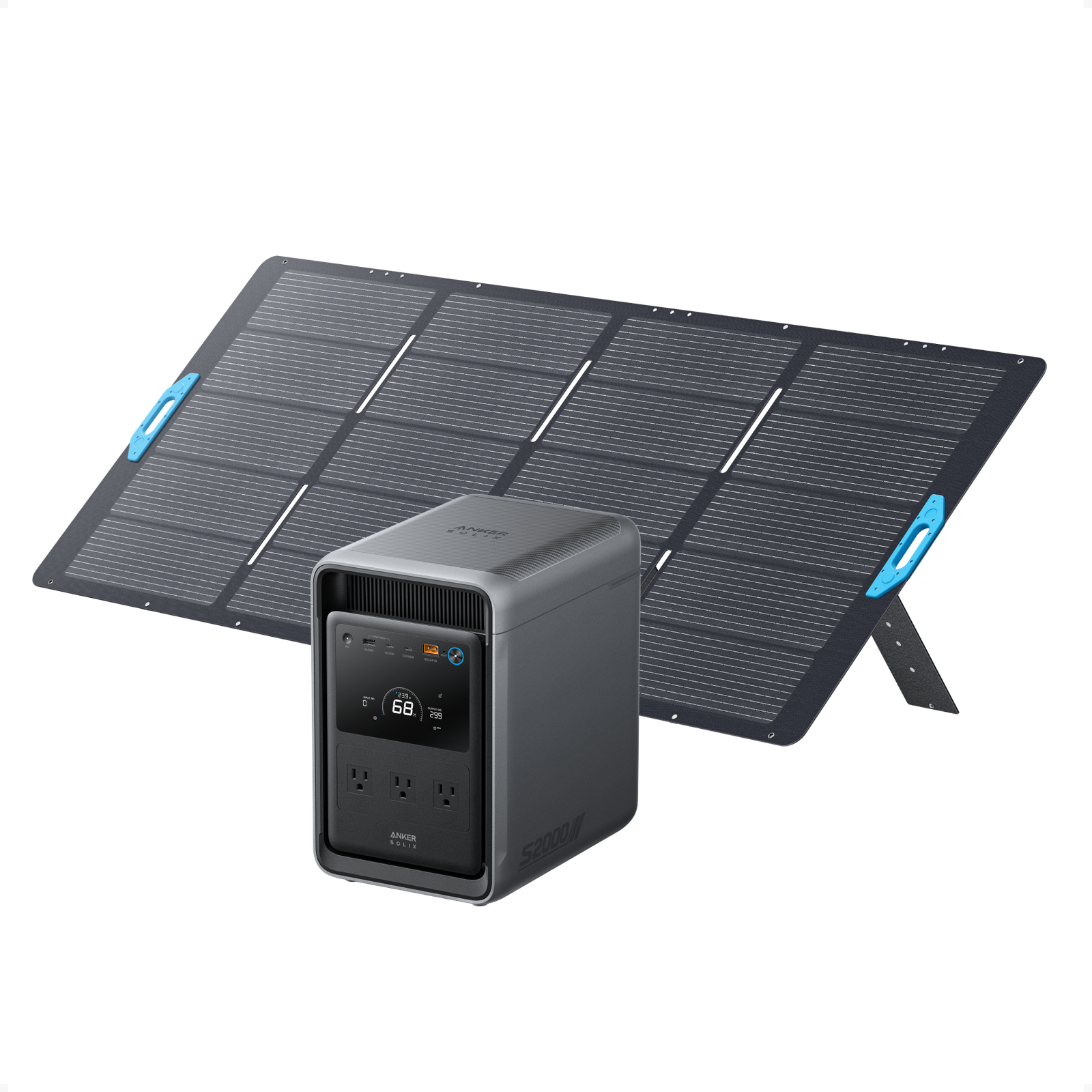 Anker SOLIX S2000 portable power station with the included PS400 bifacial 400W foldable solar panel, official bundle photo