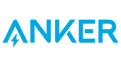 The image shows the Anker logo, which features the name "ANKER" in bold, blue uppercase letters with a stylized "A" resembling a lightning bolt. The background is white.