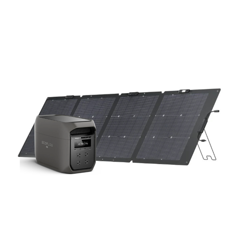 EcoFlow DELTA 3 Max in Black paired with the included single 220W bifacial solar panel