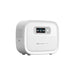 A white Bluetti portable power station featuring a digital display, control buttons, and the Bluetti logo on the front. This compact device has rounded edges and a small vent on the side.