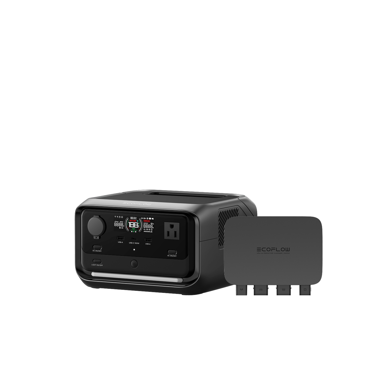 EcoFlow 500W charger input and output connection ports close up
