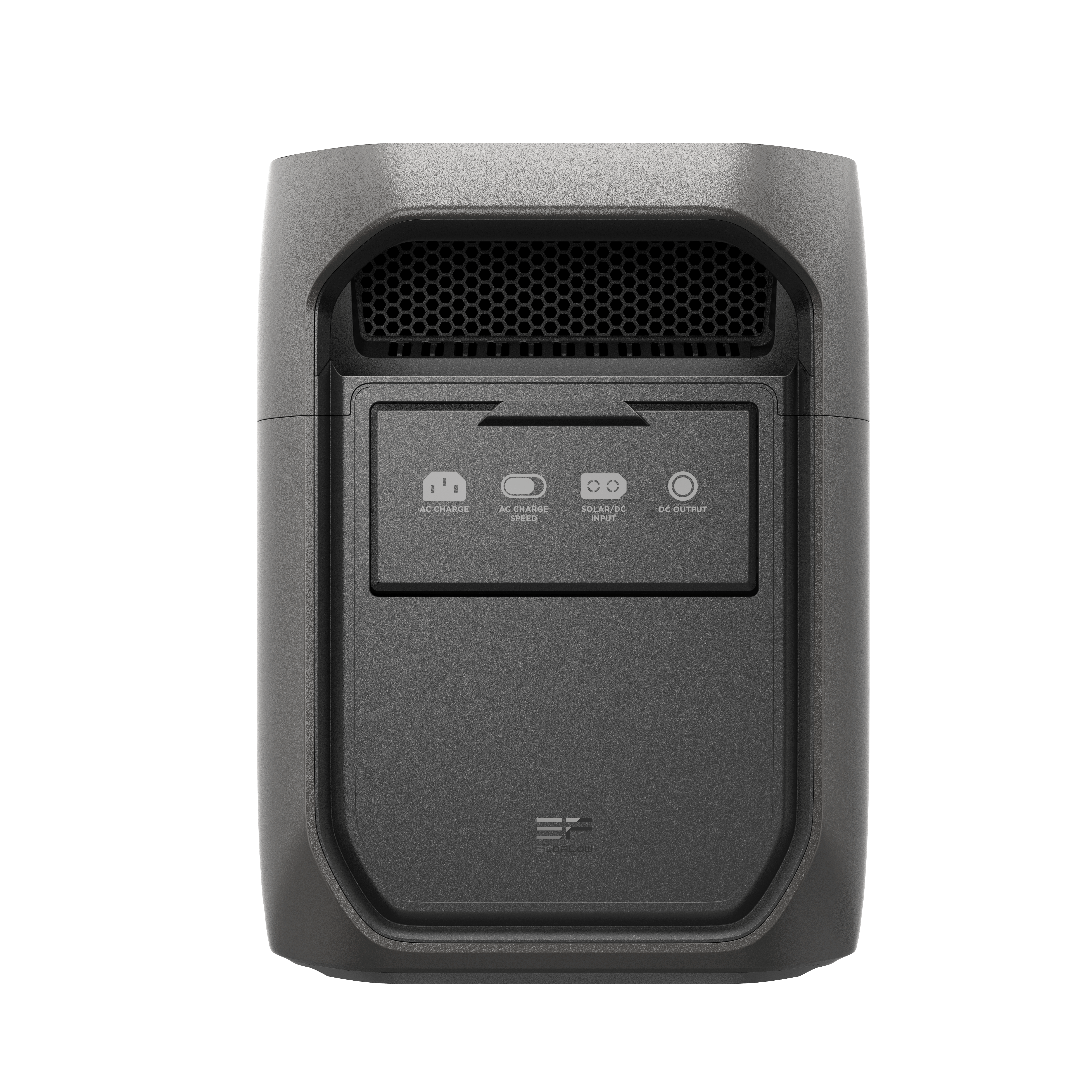 EcoFlow DELTA 3 Max Plus rear panel showing AC charge, solar/DC input, and DC output ports