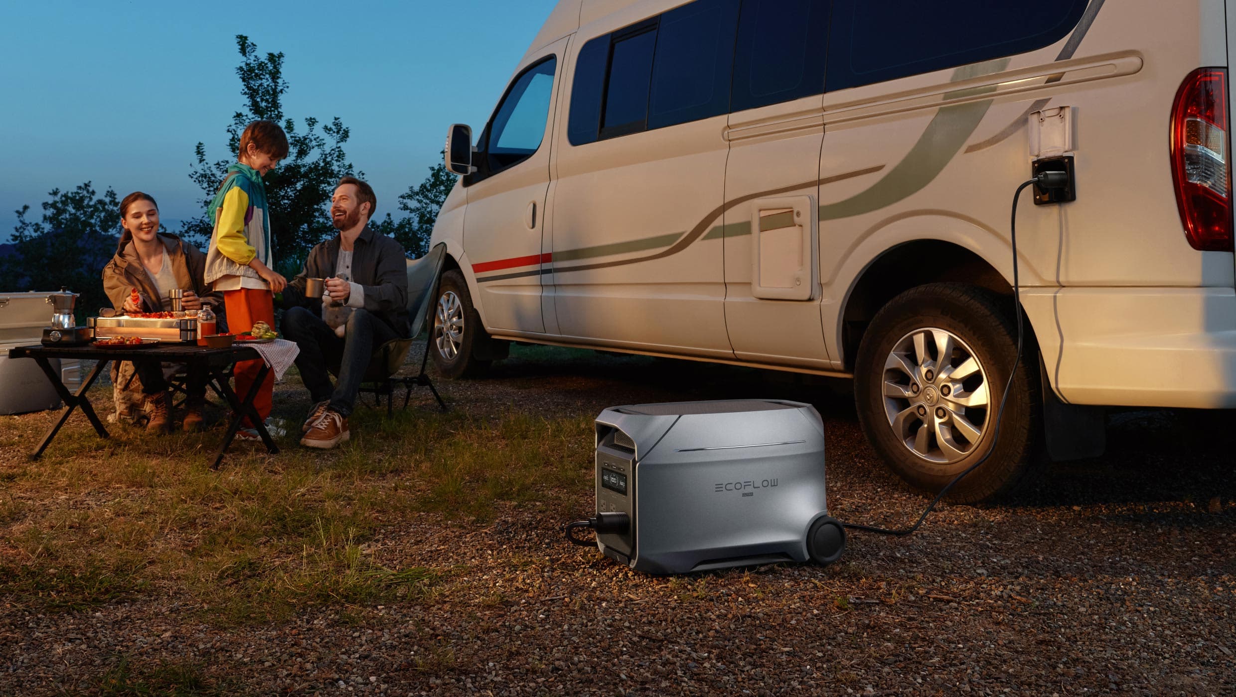 DELTA 3 portable power station with solar panel charging outdoors