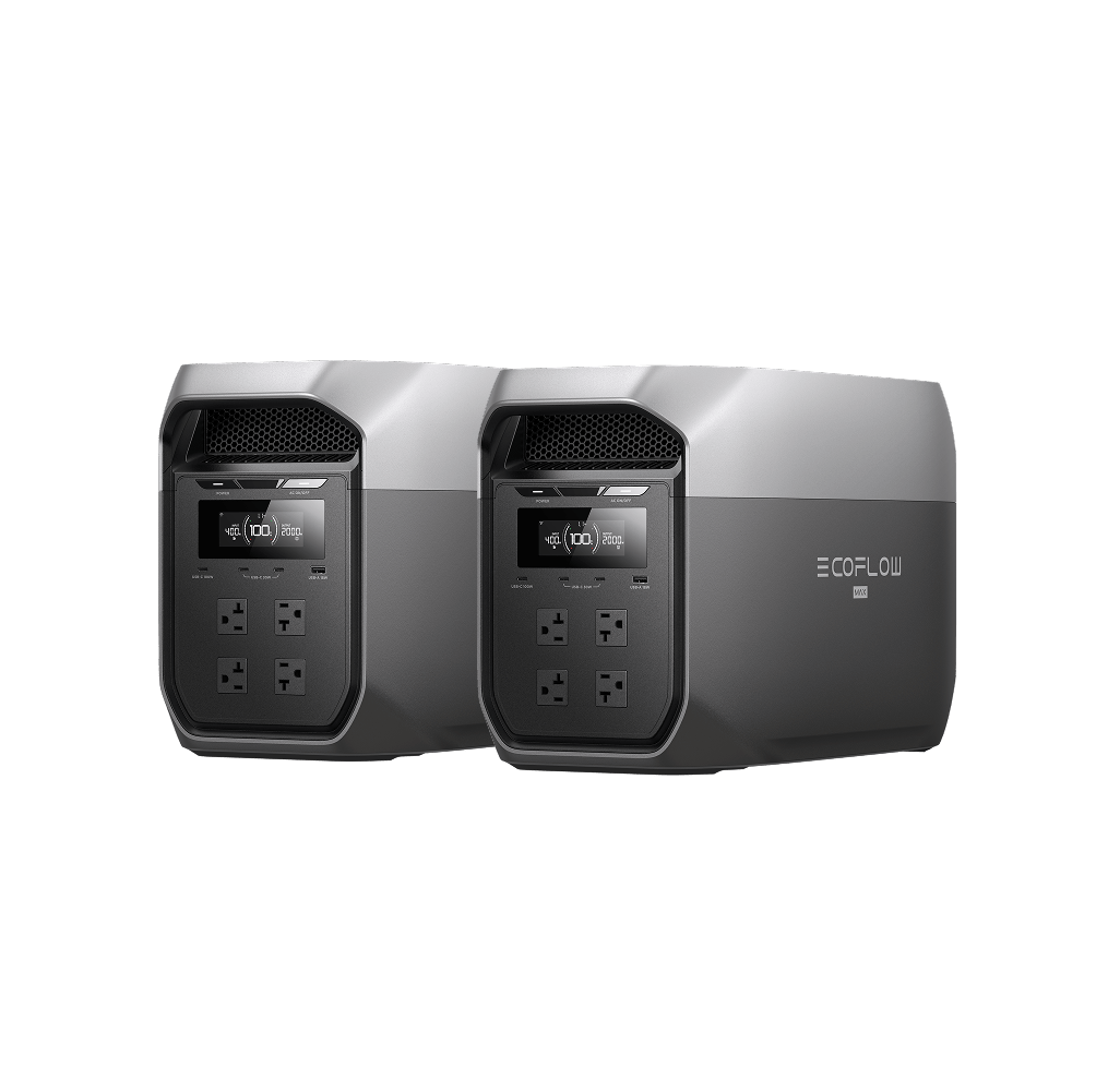 Two EcoFlow DELTA 3 Max portable power stations in Black side by side, illustrating expandable capacity