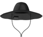 A wide-brimmed black hat with a chin strap is shown from the back, featuring an EcoFlow wearable solar panel attached under the brim—delivering convenient outdoor power solutions.