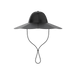 The EcoFlow wide-brimmed black solar hat features a mesh crown, adjustable chin strap, and hands-free solar charging, shown against a plain white background.