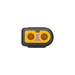 Close-up of an EcoFlow yellow and black solar panel connector with two circular terminals, viewed from the front against a plain white background.