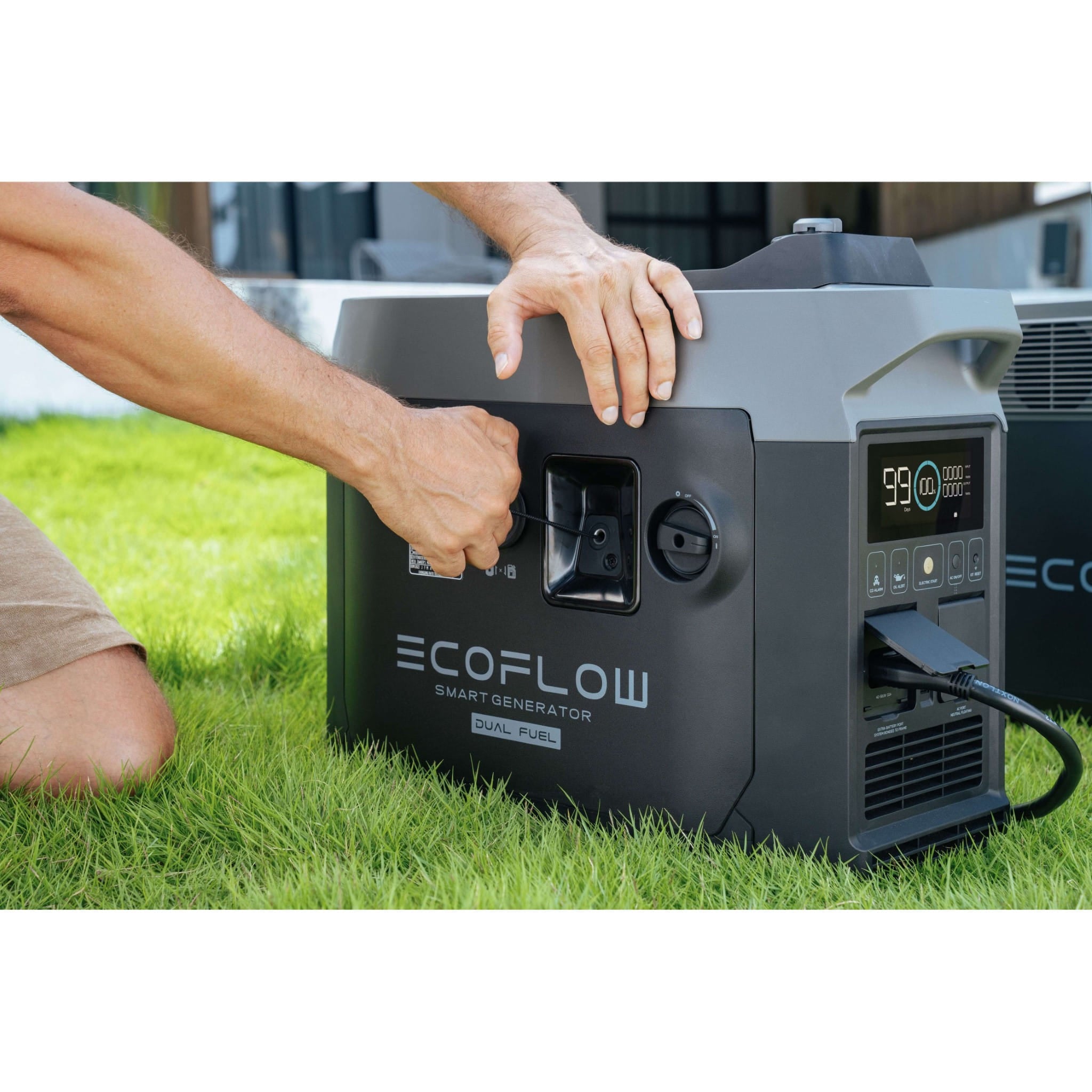 EcoFlow Dual Fuel Smart Generator (1800W) Lifestyle pulling starter cord