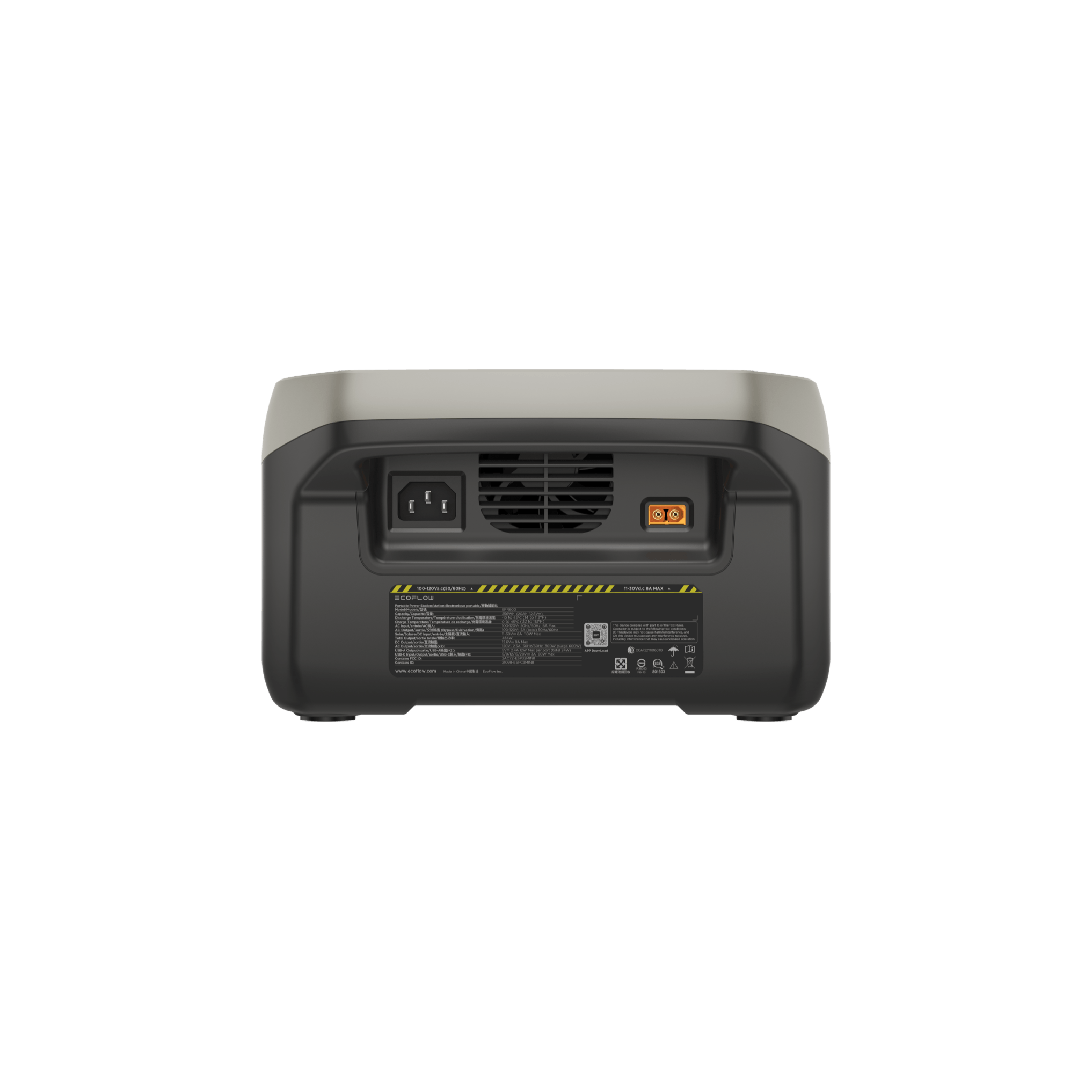 EcoFlow RIVER 2+ charging ports and AC outlets close up detail