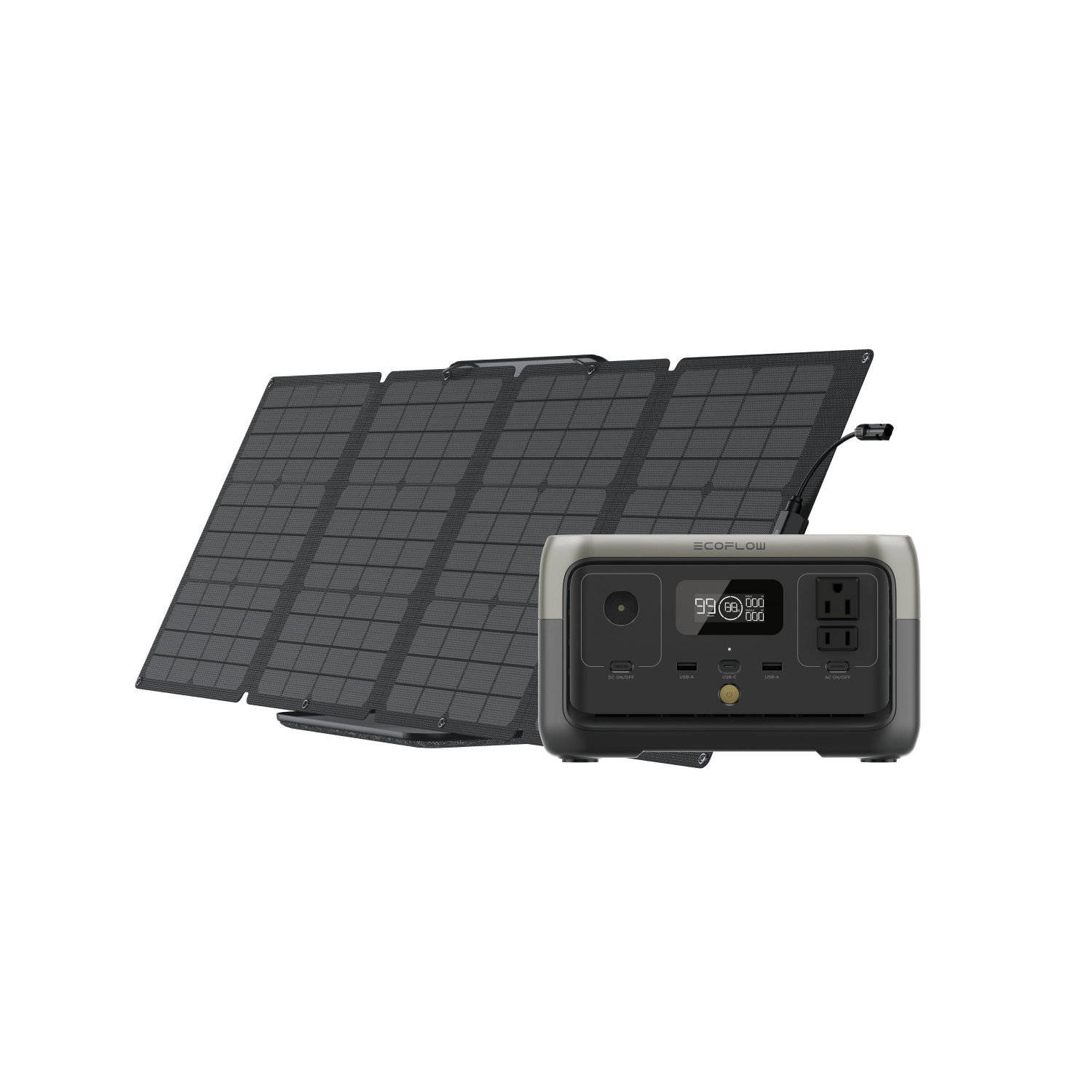 EcoFlow RIVER 2+ compact solar generator stored in car trunk