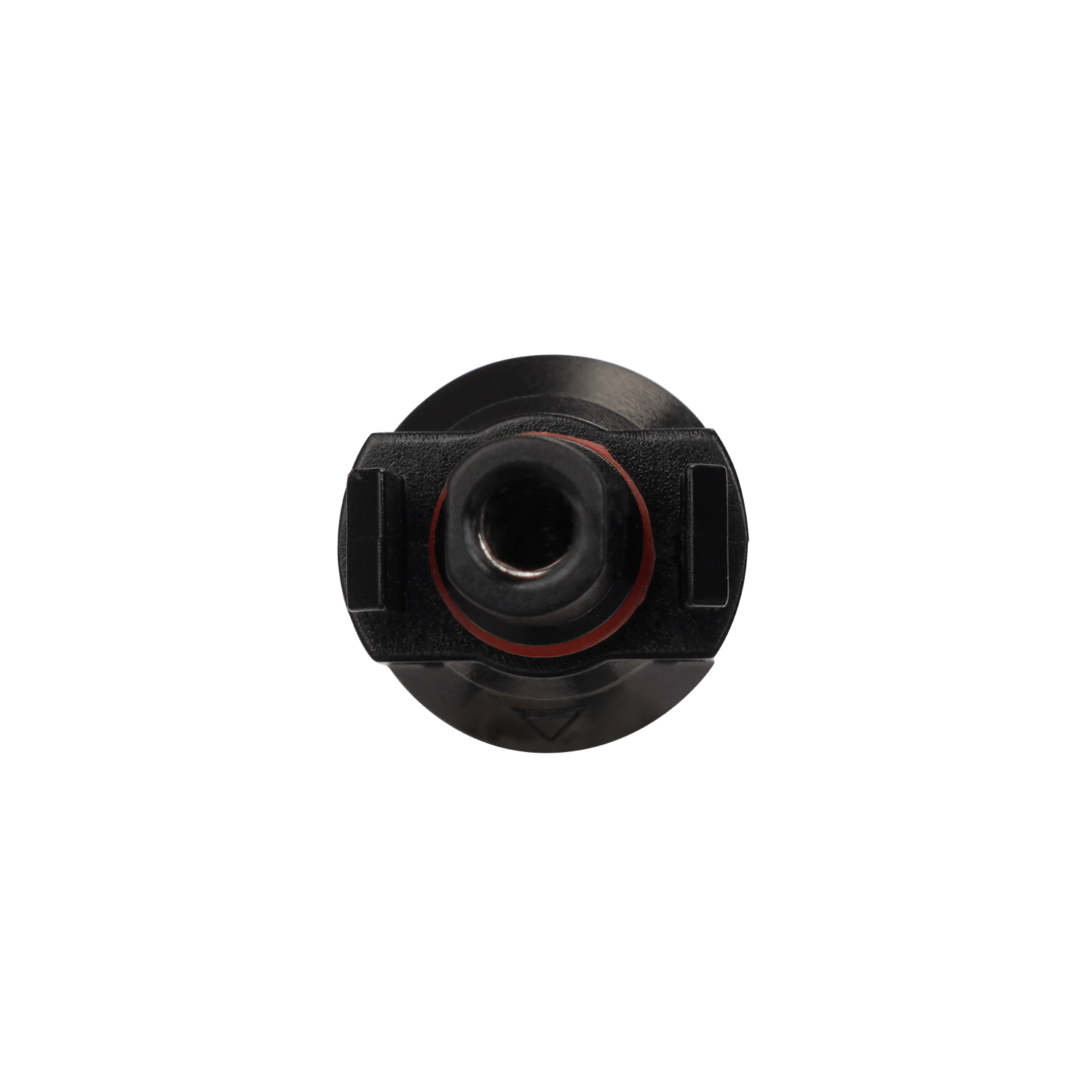 An EcoFlow black cylindrical MC4-XT60 cable, featuring a red ring near the center and side rectangular features typical of solar panel connectors, is shown from above on a plain white background.