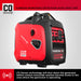 A red and black PowerSmart 2500W portable generator with labeled controls and a handle. It’s ideal for camping, features quiet operation, a carbon monoxide sensor, and automatic shutoff for added safety.